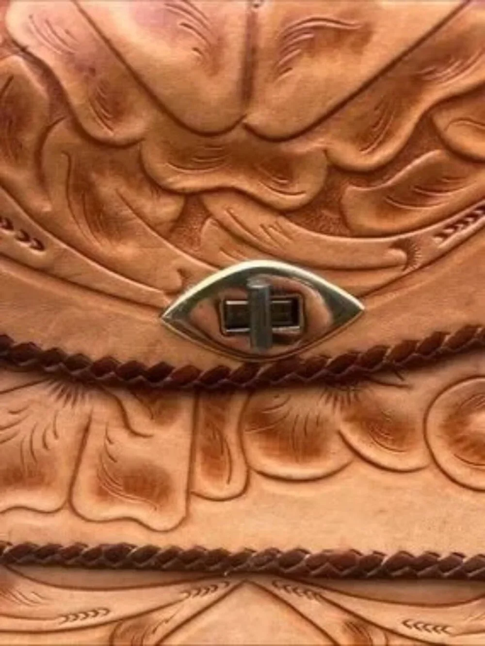 Vintage Hand-Tooled Leather Mexican Top-Handle Satchel 70's